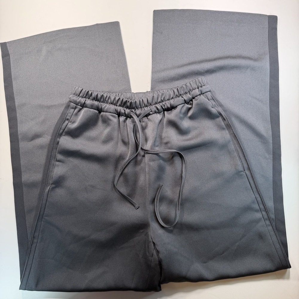 Ciebon Drawstring Pants XS Gray Varsity Stripe Wide Leg MSRP $105